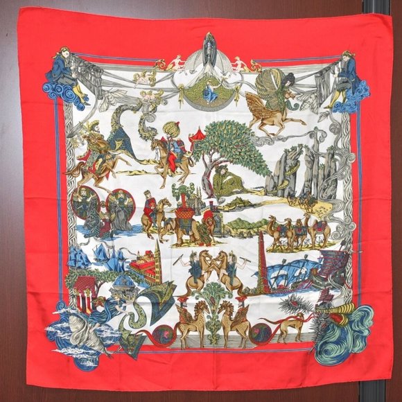 Hermes Accessories - Authentic HERMES Carre 90 Scarf "Au FIL de la SOIE" Silk Red